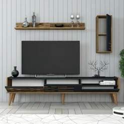 Mobile porta TV Upana, 180x45h35 cm, Antracite e Noce<Dmora Discount