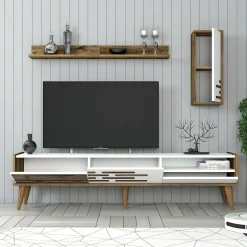 Mobile porta TV Upana, 180x45h35 cm, Bianco e Noce<Dmora Sale