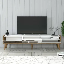 Mobile porta TV Upana, 180x45h35 cm, Bianco e Noce<Dmora Online