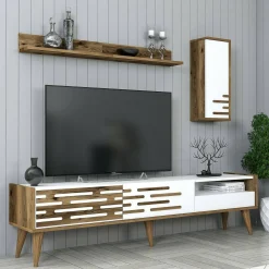 Mobile porta TV Upana, 180x45h35 cm, Bianco e Noce<Dmora Sale