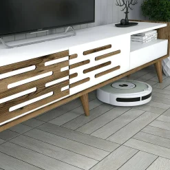 Mobile porta TV Upana, 180x45h35 cm, Bianco e Noce<Dmora Sale