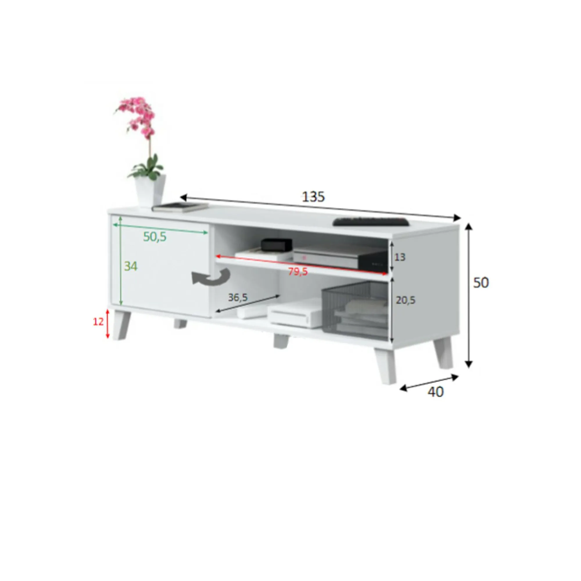 Mobile porta TV Viring, 135x40 h50 cm,<Dmora Discount