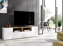Mobile porta TV Vulcano, 142x35h44 cm, Bianco e Rovere Nodi<Dmora Hot