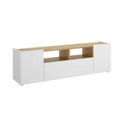 Mobile porta TV Vulcano, 142x35h44 cm, Bianco e Rovere Nodi<Dmora Hot