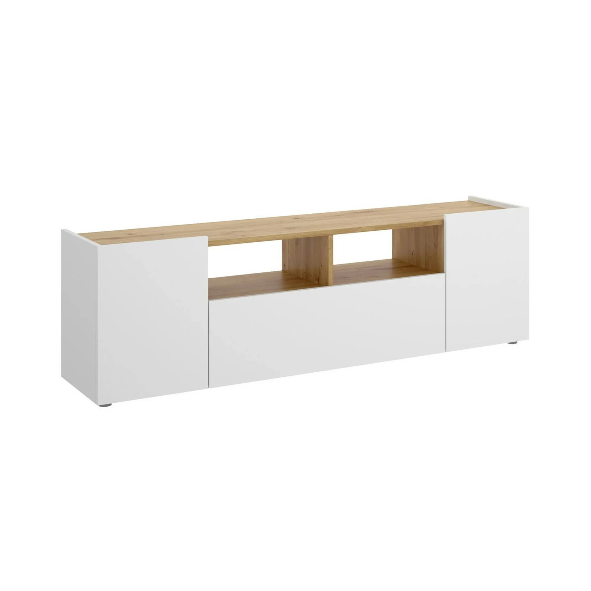 Mobile porta TV Vulcano, 142x35h44 cm, Bianco e Rovere Nodi<Dmora Hot
