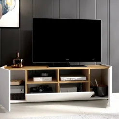 Mobile porta TV Vulcano, 142x35h44 cm, Bianco e Rovere Nodi<Dmora Hot