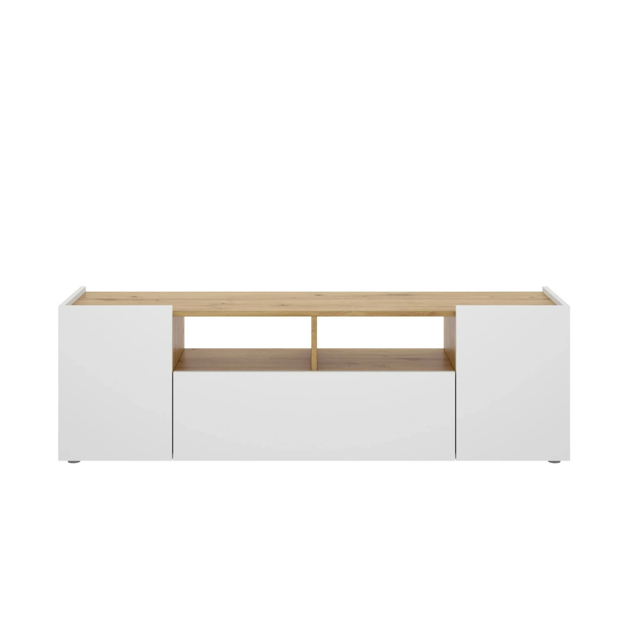 Mobile porta TV Vulcano, 142x35h44 cm, Bianco e Rovere Nodi<Dmora Hot