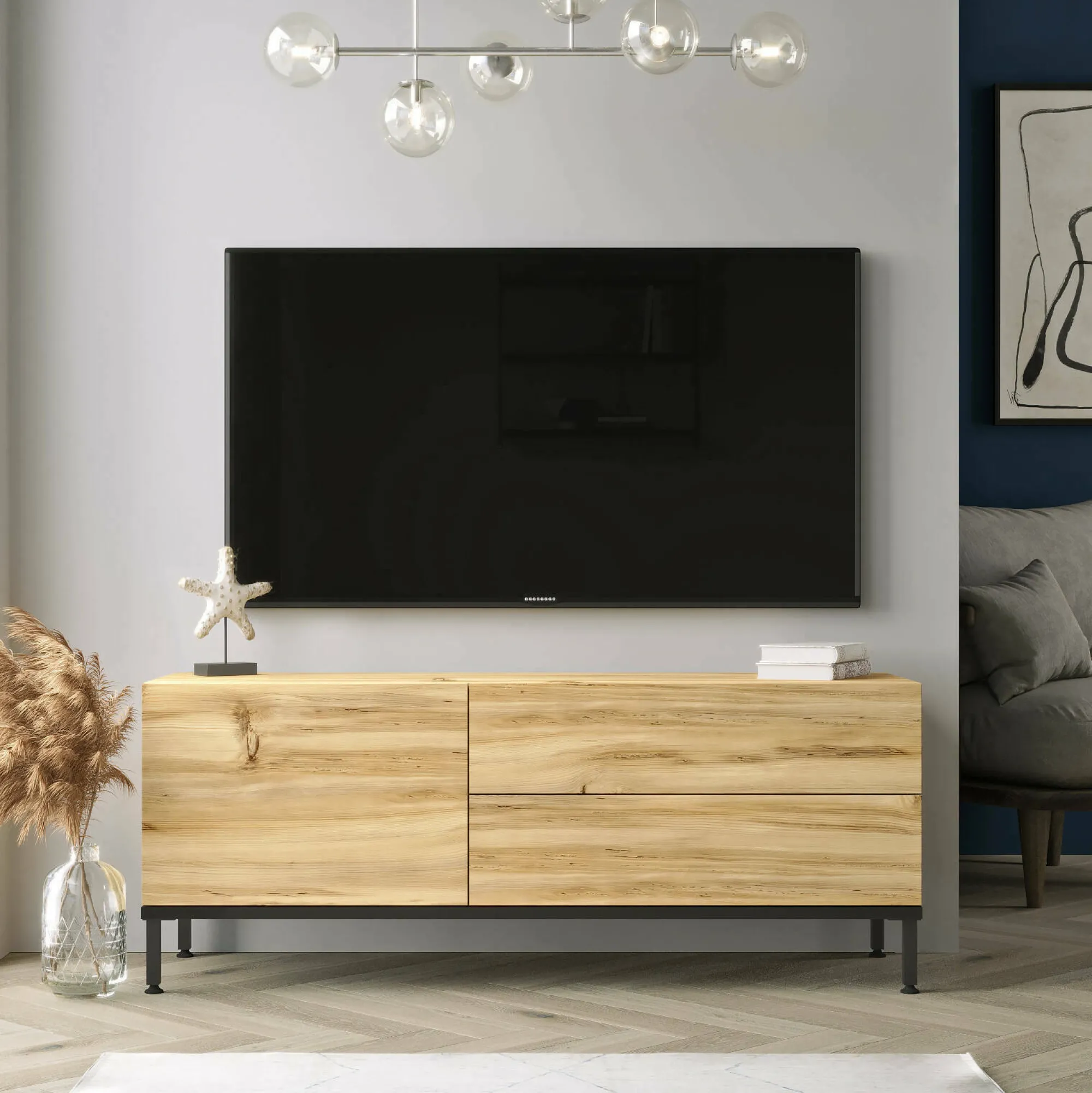 Mobile porta TV Zephir, 120x36 h46 cm, Quercia e Nero<Dmora Discount