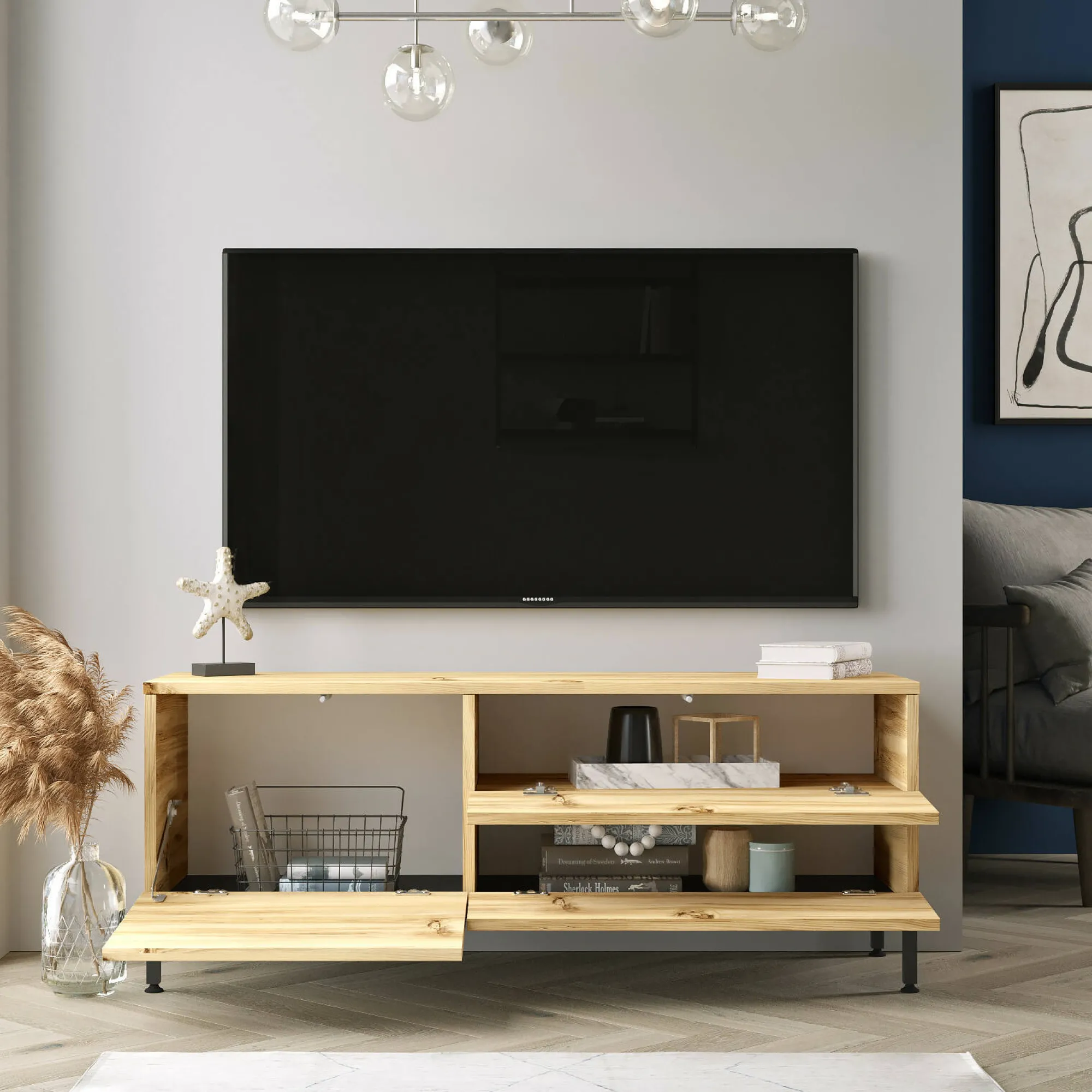 Mobile porta TV Zephir, 120x36 h46 cm, Quercia e Nero<Dmora Discount