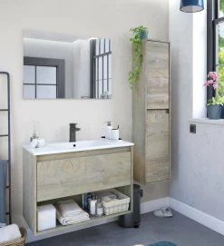 Mobile sottolavabo Akne, 80x59h45 cm, Rovere e Bianco<Dmora New