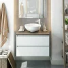 Mobile sottolavabo Alakdan, 79x46 h53 cm, Bianco lucido e Olmo<Dmora Outlet