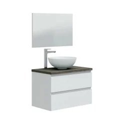 Mobile sottolavabo Alakdan, 79x46 h53 cm, Bianco lucido e Olmo<Dmora Outlet