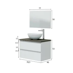 Mobile sottolavabo Alakdan, 79x46 h53 cm, Bianco lucido e Olmo<Dmora Outlet