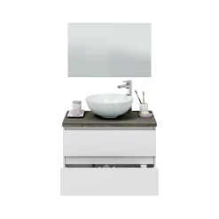 Mobile sottolavabo Alakdan, 79x46 h53 cm, Bianco lucido e Olmo<Dmora Outlet