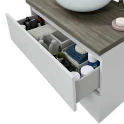Mobile sottolavabo Alakdan, 79x46 h53 cm, Bianco lucido e Olmo<Dmora Outlet