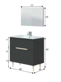Mobile sottolavabo Avona, 80x45h80 cm, Antracite e Rovere<Dmora Hot