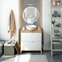 Mobile sottolavabo Bellegra, 79x46 h79 cm, Rovere Nodi e Bianco lucido<Dmora Cheap