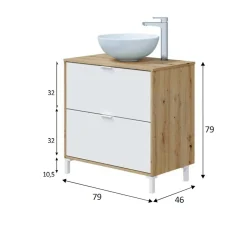 Mobile sottolavabo Bellegra, 79x46 h79 cm, Rovere Nodi e Bianco lucido<Dmora Cheap