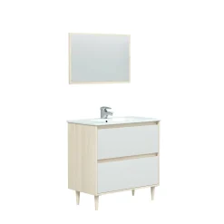 Mobile sottolavabo Berillo, 80x45h80 cm, Bianco lucido e Rovere<Dmora Shop