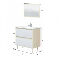 Mobile sottolavabo Berillo, 80x45h80 cm, Bianco lucido e Rovere<Dmora Shop