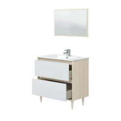 Mobile sottolavabo Berillo, 80x45h80 cm, Bianco lucido e Rovere<Dmora Shop