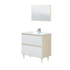 Mobile sottolavabo Berillo, 80x45h80 cm, Bianco lucido e Rovere<Dmora Shop