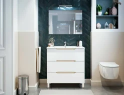 Mobile sottolavabo Dianmu, 80x45 h86 cm, Bianco lucido e Rovere<Dmora Online