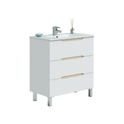Mobile sottolavabo Dianmu, 80x45 h86 cm, Bianco lucido e Rovere<Dmora Online