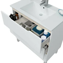 Mobile sottolavabo Dianmu, 80x45 h86 cm, Bianco lucido e Rovere<Dmora Online