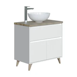 Mobile sottolavabo Furie, 78,5x46h80 cm, Bianco lucido e Olmo<Dmora New