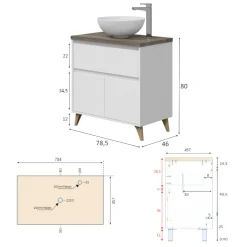 Mobile sottolavabo Furie, 78,5x46h80 cm, Bianco lucido e Olmo<Dmora New