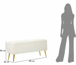 Panca Aiano, 112x42 h50 cm, Bianco e Oro<Dmora Store