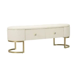 Panca Golfo, 120x40 h43 cm, Bianco e Oro<Dmora Cheap