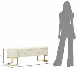 Panca Golfo, 120x40 h43 cm, Bianco e Oro<Dmora Cheap