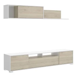 Parete attrezzata Abbete, 200x41h180 cm, Rovere e Bianco<Dmora Store