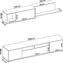 Parete attrezzata Abbete, 200x41h180 cm, Rovere e Bianco<Dmora Store