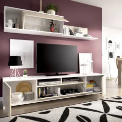Parete attrezzata Abbete, 200x41h180 cm, Rovere e Bianco<Dmora Store