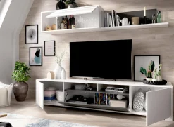 Parete attrezzata Abbete, 200x41h180 cm, Bianco e Antracite<Dmora New