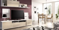 Parete attrezzata Abbete, 200x41h180 cm, Rovere e Bianco<Dmora Store