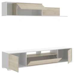 Parete attrezzata Abbete, 200x41h180 cm, Rovere e Bianco<Dmora Store