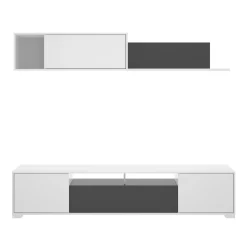 Parete attrezzata Abbete, 200x41h180 cm, Bianco e Antracite<Dmora New
