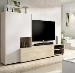 Parete attrezzata Abrino, 227x40 h141 cm, Bianco e Rovere<Dmora Best Sale