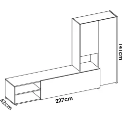 Parete attrezzata Abrino, 227x40 h141 cm, Bianco e Rovere<Dmora Best Sale