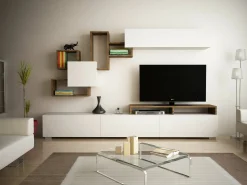 Parete attrezzata Acquifero, 210x37h47 cm, Bianco e Noce<Dmora Sale