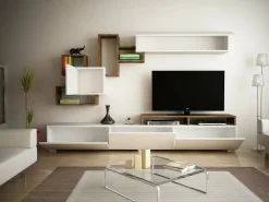 Parete attrezzata Acquifero, 210x37h47 cm, Bianco e Noce<Dmora Sale