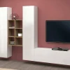 Parete attrezzata Acuto, cm 320x30h180, Bianco lucido e Acero<Dmora Outlet