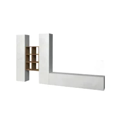Parete attrezzata Acuto, cm 320x30h180, Bianco lucido e Acero<Dmora Outlet
