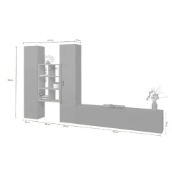 Parete attrezzata Acuto, cm 320x30h180, Antracite e Acero<Dmora Hot