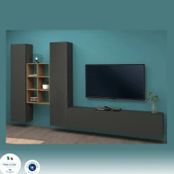 Parete attrezzata Acuto, cm 320x30h180, Antracite e Acero<Dmora Hot