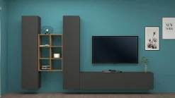 Parete attrezzata Acuto, cm 320x30h180, Antracite e Acero<Dmora Hot